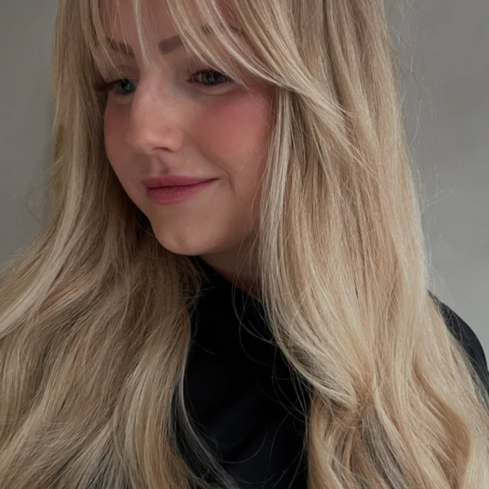 blonde hair with curtain bangs